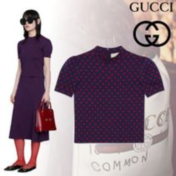Gucci Top GG Logo & Polka Dot Wool Top Size Medium - Picture 4 of 14